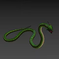 Mythical Green Horned Snake Character with Fanged Mouth and Scaled Body in Game and Movie