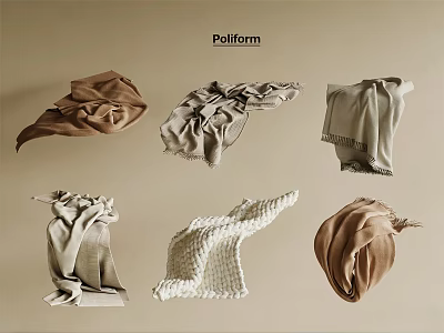 Soft Cozy Bedding Collection with Neutral Tones and Various Textured Designs 3d model