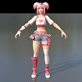 Game and Movie Character With Pink Hair White Top Red Heart Denim Shorts Red Boots