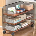 Multi Tiered Study Room Bookshelf With Metal Frame Wooden Shelves Wheels Storage Boxes And Books