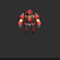 Red And Gold Sci Fi Mech Character With Armored Body And Gray Limbs