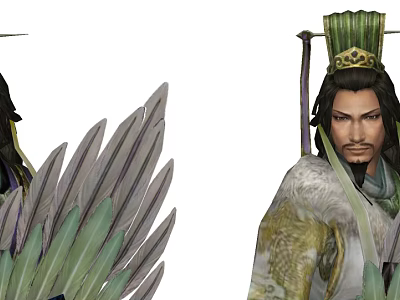 Ancient Game Characters In Traditional Robes With Feather Details And Ornate Headwear 3d model