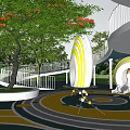 Outdoor Kids Playground With Circular Floor Colorful Letters Slide And Trees