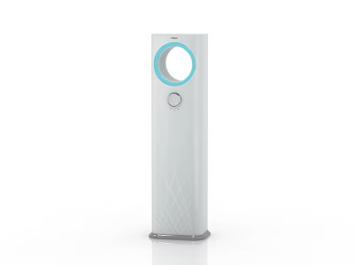 White Tower Air Cooler Fan With Circular Air Outlet And Blue Ring Design 3d model