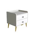 Modern White Bedside Table With Two Drawers Metal Knobs And Gold Legs 3d model