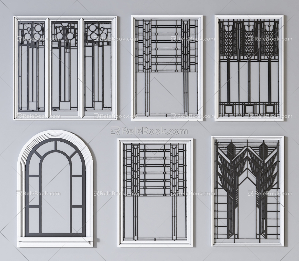 French wrought iron window components window frame window grilles European window building components 3d model