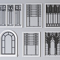 French wrought iron window components window frame window grilles European window building components 3d model