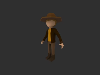 3D Stylized Game and Movie Character With Brown Hat Brown Jacket and Yellow Shirt 3d model
