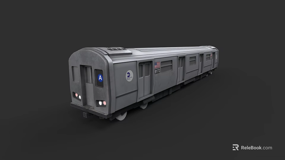 Gray Subway Train Featuring A Logo Circular Emblem And Headlights On Exterior 3d model 