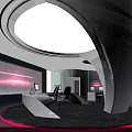 Modern Futuristic Office Console With Circular Design And Pink Lighting