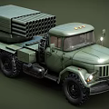 Green Military Truck With Multiple Rocket Launchers And Off Road Wheels