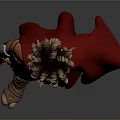 Fantasy Warrior Game Film Character With Red Cape Decorative Headpiece And Arm Guards