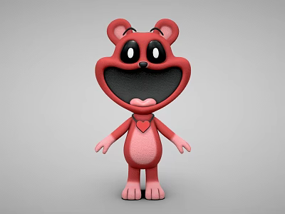 Cute Red Cartoon Bear 3D Model With Big Eyes Open Mouth And Heart Chest 3d model