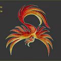 Commercial Equipment With Red And Yellow Phoenix Design Streamlined Feathers Decorative Sculpture