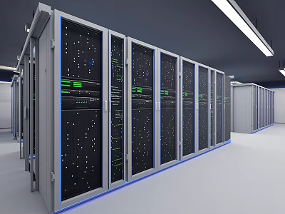 Smart Machines Arranged in Rows of Server Racks in Modern Data Center Facility 3d model