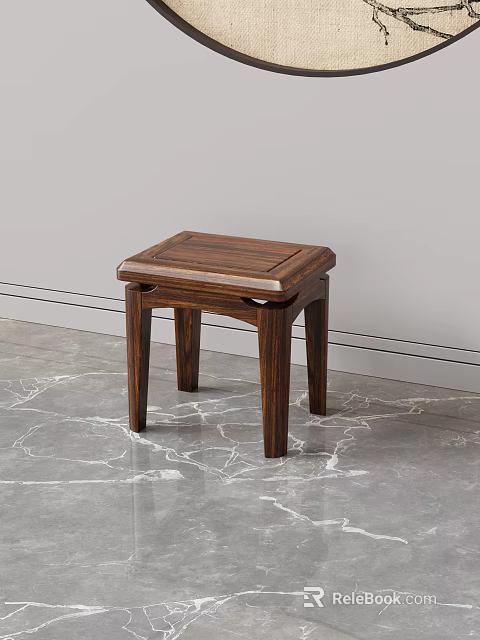 Solid Wood Stool With Modern Design And Dark Brown Finish For Indoor Use 3d model
