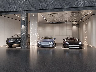 Modern Luxury Garage With Three Cars Sleek Walls And Polished Floor 3d model