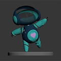 Cute Blue Robot Character With Transparent Head And Heart Design Standing On Wooden Base