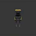 Yellow And Gray Industrial Forklift With Front Forks And Driver Cab