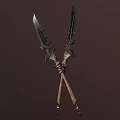 Crossed Weapons With Metal Blades Wooden Handles And Intricate Decorative Design Details