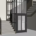 Modern Staircase with Glass Railing White Steps and Black Elevator in Contemporary Interior