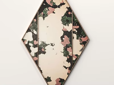 Diamond Shaped Decorative Mirror With Green And Pink Splatter Patterns And Gold Frame 3d model