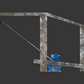 Wooden Frame Structure With Blue Stone Block And Red Hook Component 3d model