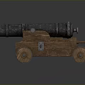 Ancient Cannon Weapon With Wooden Carriage Metal Barrel And Wheels