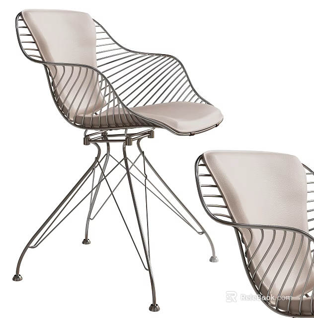 Elegant Modern Accent Chair With Wire Frame Armrest And Light Colored Cushion Design 3d model 