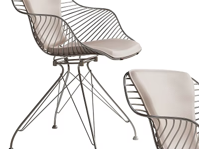 Elegant Modern Accent Chair With Wire Frame Armrest And Light Colored Cushion Design 3d model