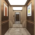 Hotel Corridor With Elevator Marble Floor And Decorative Paintings On Wooden Walls