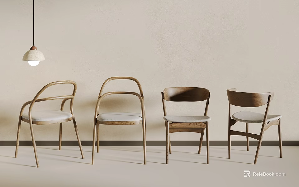 Modern Single Chair With Wooden Frame And Upholstered Seat For Home Interior Decor 3d model 