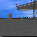 Road Infrastructure Bridge Under Construction With Construction Area Green Grass Blue Sky and Colorful Flags