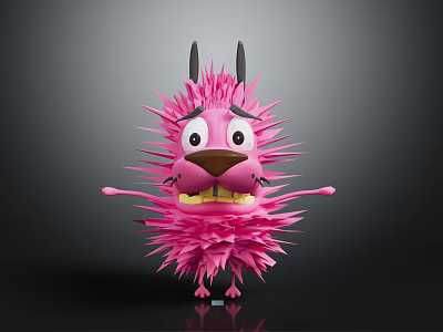 Playful Pink Spiky Cartoon Creature With Big Eyes And Open Arms 3d model