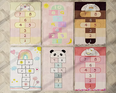 Colorful Square Rugs With Cute Cartoon Animal And Number Patterns 3d model