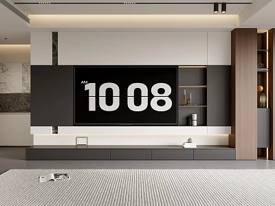 Modern TV Stand Design With Sleek Lines Wooden Panels And Storage Shelves 3d model