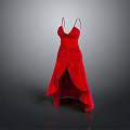 Red Spaghetti Strap Evening Dress With Ruched Bodice And Asymmetrical Hem