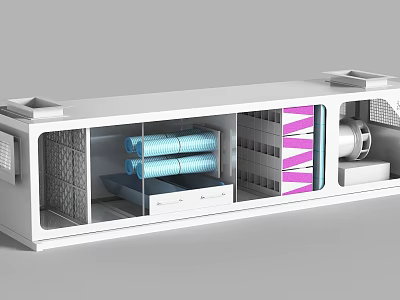 Medical Device Internal Structure With Blue Filter Rolls Pink Stripe Components And White Casing 3d model