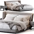 Modern Double Bed With Upholstered Headboard White Linens And Nightstand
