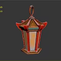 Traditional Chinese Furniture Decorative Lantern With Red Yellow Metal Frame And Hexagonal Base