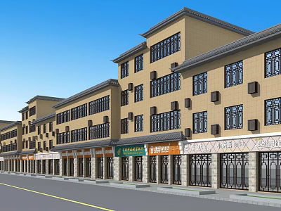 Modern Traditional Commercial Street With Multi Story Buildings Storefront Windows And Signboards 3d model