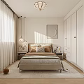 Modern Bedroom Interior With Pendant Lights Nightstand Dried Flower Vase And Cozy Bedding