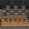 Stylish Urban Bar With Floor to Ceiling Bookshelves City Skyline And Modern Seating