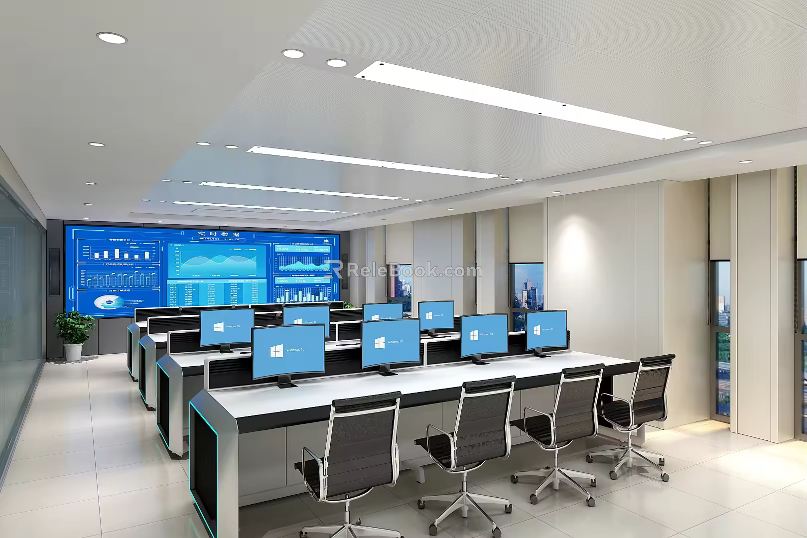 Modern monitoring room control room monitoring command center display screen console display screen 3d model