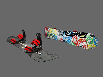 Sports Equipment High Quality Snowboard with Colorful Graffiti Design and Red Black Bindings 3d model