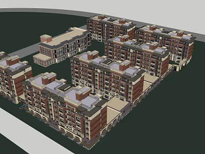 Modern Residential Row Houses With Multiple Floors Red Beige Facade And Flat Roofs 3d model
