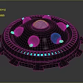 Futuristic Black Circular Device With Purple Center Black Spheres Red Dots And Blue Lights