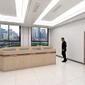 Modern Leisure Area With White Walls Reception Desk And City View Through Large Windows