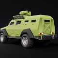 Green Military Armored Vehicle With Roof Mounted Weapon System And Missile Launchers