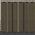 Modern Multi Panel Room Divider With Wooden Finish And Metal Frames 3d model